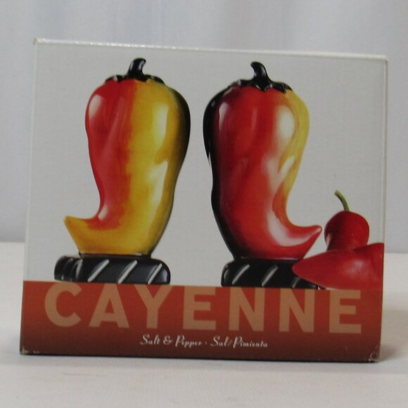 Cayenne Chile Salt And Pepper Set - 2003 Clay Art - Ceramic Red Orange Yellow - Picture 5 of 7